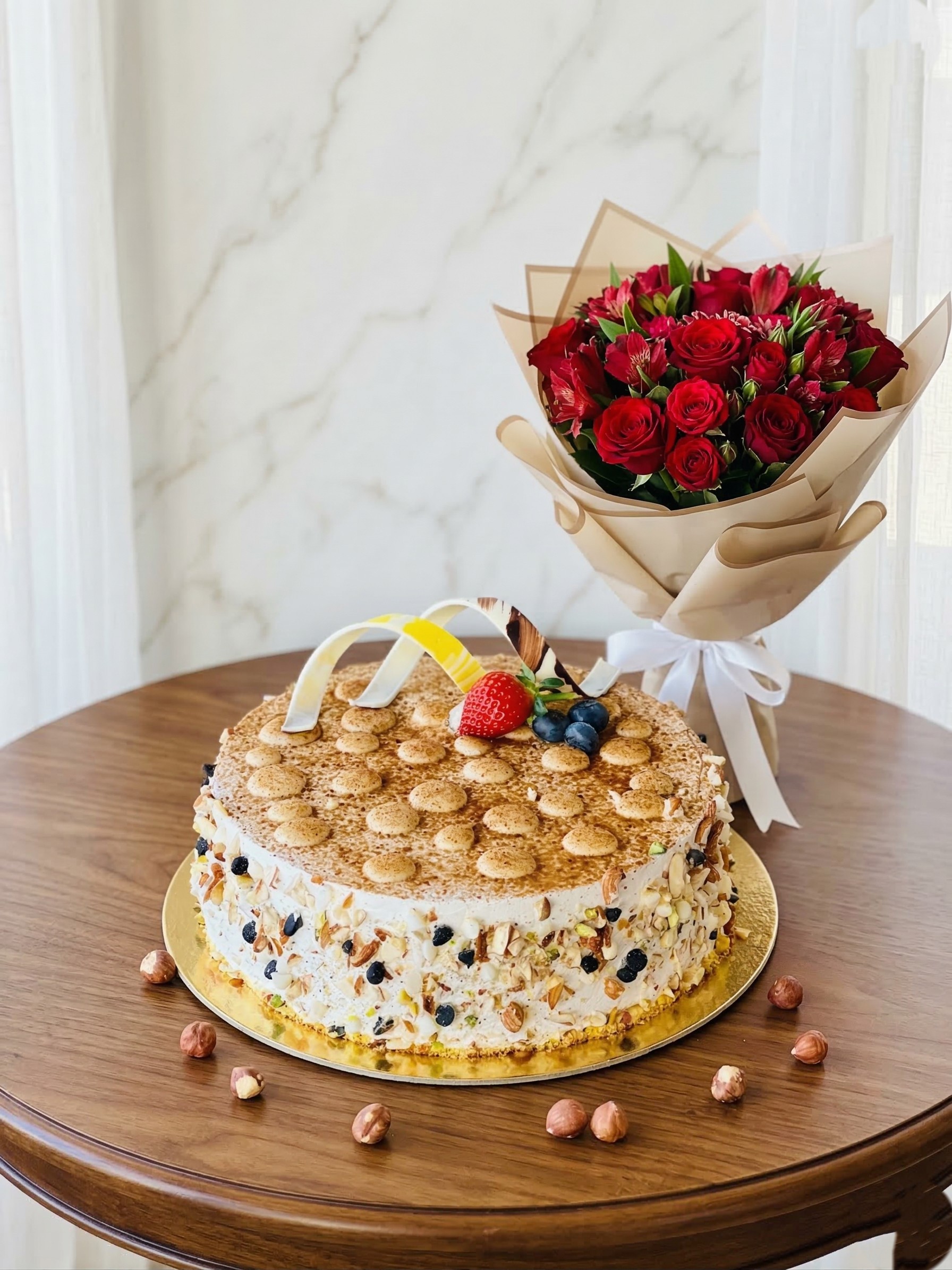 كعكة عيد الميلاد المميزة مع باقة ورد أحمر 11